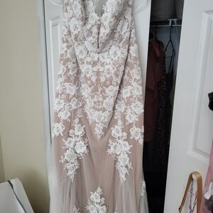 Nude Tulle Wedding Dress with Ivory Lace Appliqué